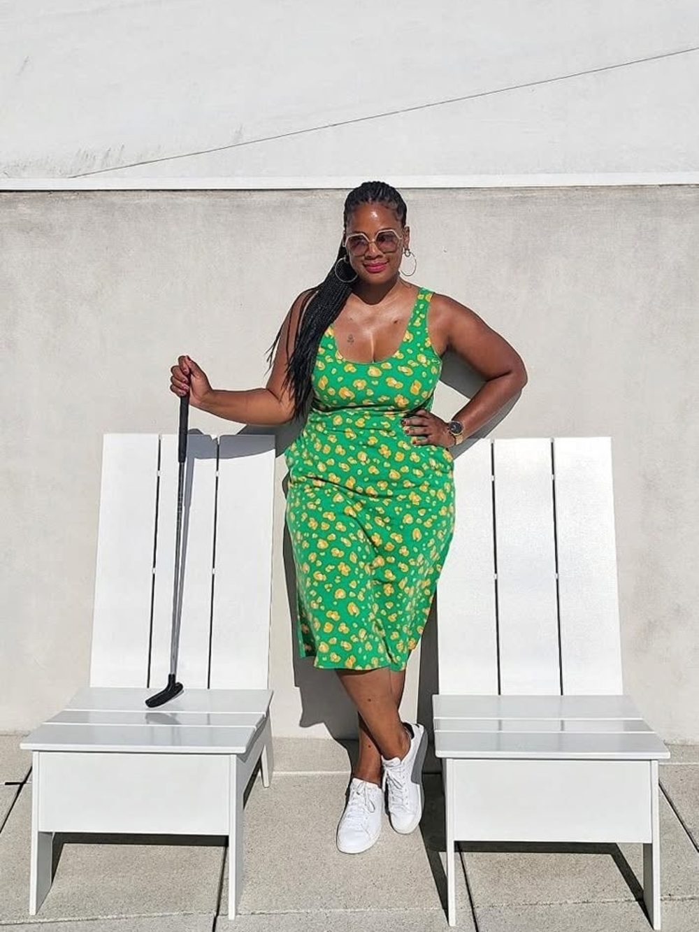 Green Floral Midi Skirt - Scoop Waistband